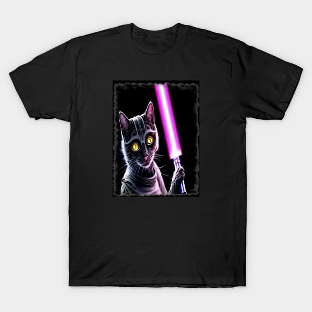 Fun Cat Print ~ AI Art ~ Fantasy Cat ~ Sci-fi Cat ~ Cats with Lightsabers T-Shirt by catsnlightsabres